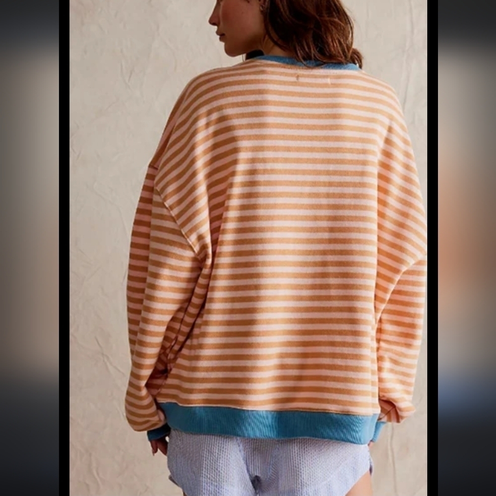Free People Classic Striped Oversized Crewneck Sweatshirt Sweater NEW! - Picture 3 of 6